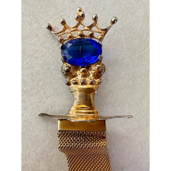 Antique Edwardian sterling silver gold filled blue paste mesh chain brooch pin - Picture 2 of 10